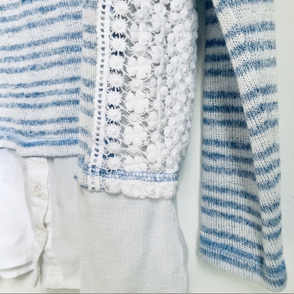 TRIBAL Blue Striped Crochet Lace Layered Top - Picture 4 of 6